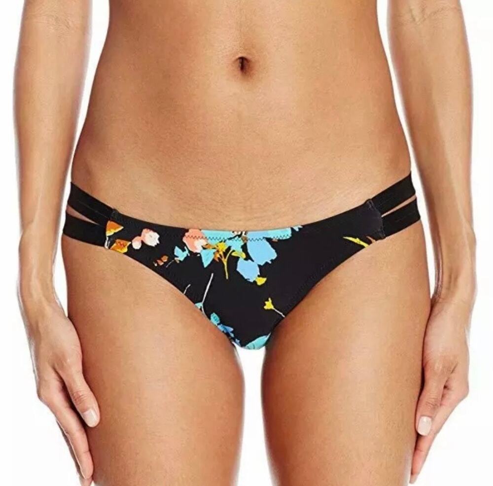 Volcom Bikini Bottom SZ Small NEW Buds Forever Floral Black Beach Surf Swim NWOT
